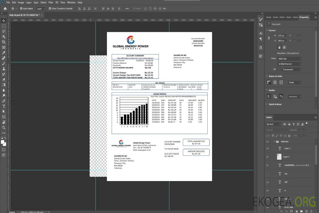 Modèle de facture de services publics indonésiens Global Energy Power au format Word et PDF template